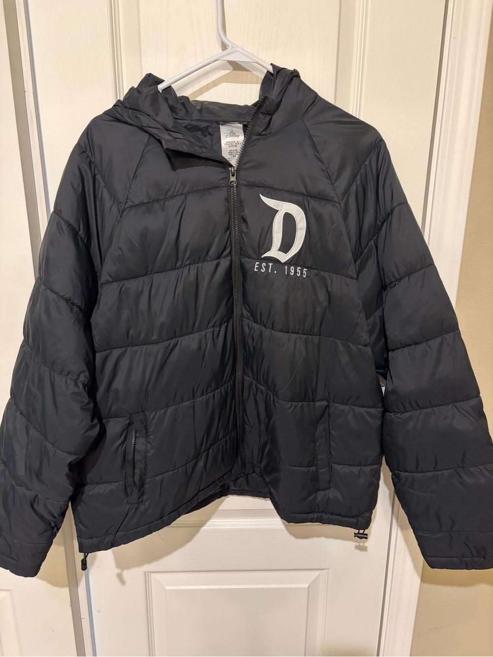Disney Black Hooded Puffer Jacket with Disneyland Back Logo - Picture 2 of 6